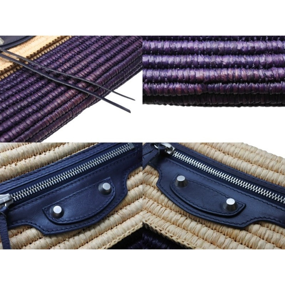 Balenciaga bag leather basket Tan clutch Beige raffia purple - Picture 6 of 8